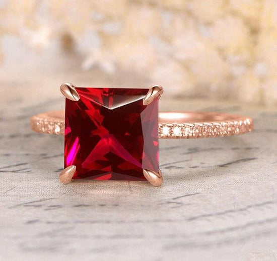 Garnet engagement ring-Solid 14k rose gold-handmade Fine halo Diamond –  WILLWORK JEWELRY